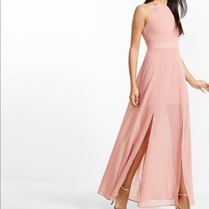 Blush Chiffon halter maxi dress